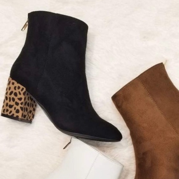 BAMBOO Shoes - 🖤Cheetah Heel Ankle Boots - Black🖤